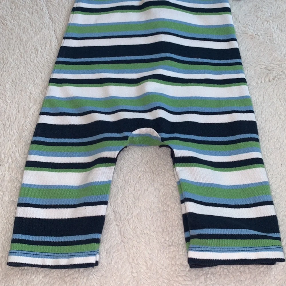 GAP Blue Green White Striped Romper 3-6M Baby Boy EUC one piece
